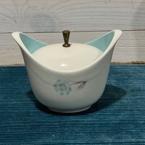 Vintage Taylor Smith Taylor Sugar Bowl Blue Dandelion Brass Knob